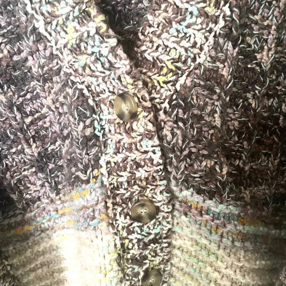 Free People Isabella Cardigan Chunky Knit Slouchy Brown Cream Patchwork M